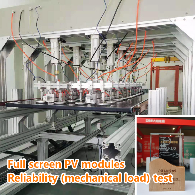 According to the TÜV laboratory’s tests of damp and heat, high and low temperature cycle, mechanical load, and combined rigorous, the full-screen PV module has excellent waterproof performance (IP68) and mechanical load performance (5400Pa on the front and 2400Pa on the back)